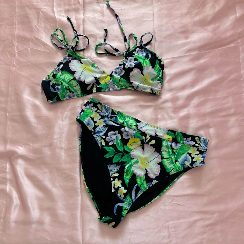 Tropical Floral High Waisted Bikini